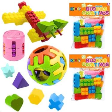 Imagem de Kit Brinquedos educativos infantil didáticos Jogos Pedagógicos blocos de | montar e encaixar criança 3 anos brinquedo anti stress contra ansiedade fidget toy hand spinner cilindro cubo magico 2 em 1