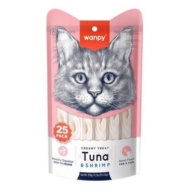 Imagem de Petisco para gatos Wanpy Creamy Sabor Atum e Camarão Pacote com 25 tub
