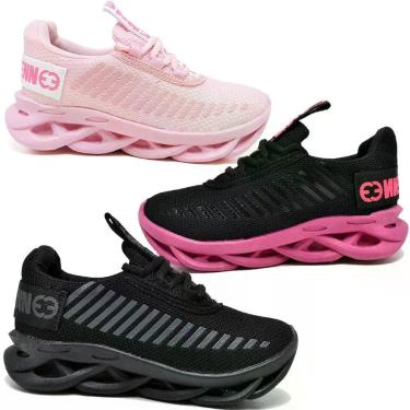 Imagem de Tênis Feminino Infantil Esporte Sola Trançada Confortavel Kit 3 Peças 