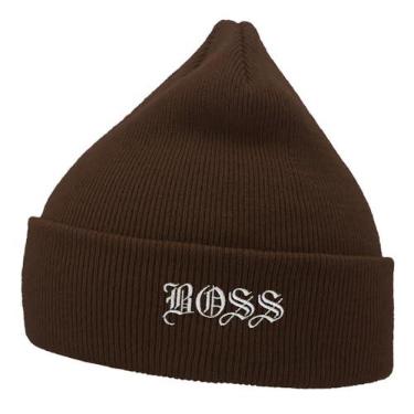 Imagem de Gorro masculino de malha com bordado de chefe unissex casual para o inverno, Marrom, 7 1/4