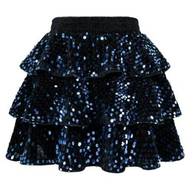 Imagem de GRACE KARIN Saia de lantejoulas para meninas moda festa três camadas saia com babados 5-14 anos, Azul, 12 Years
