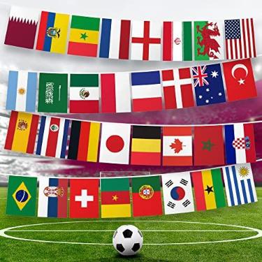 Imagem de G128 Bandeira da Copa do Mundo de 2022 | Bandeira 20 x 14 cm, Corda Completa 83 Pés | Série LiteWeave Pro Impresso Poli 150D | Decoração de bandeira de corda para festa de fã-clube, eventos de