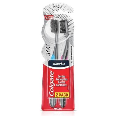 Imagem de Colgate 360 Carvão Escova de Dente Antibacteriana, 2 Unidades