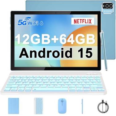 Imagem de IWEGGO Tablet Android 15, 10 polegadas, 12 GB de RAM + 64 GB de ROM + 1 TB expansível, processador quad-core de 1,8 GHz, tablets 2 em 1 com capa para teclado mouse Stylus, Wi-Fi 5G, câmera dupla de 8