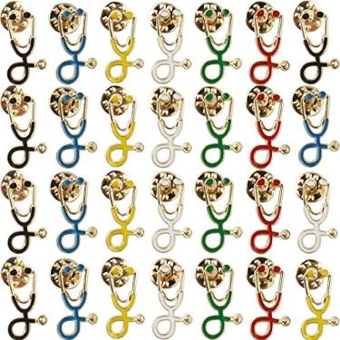 Imagem de GXXMEI Broche de estetoscópio, 30 peças, estetoscópio, esmaltado, lapela, bolsas de roupas, broche de decoração para meninas, estudantes de medicina, enfermeiras, presentes de formatura (multicolor)