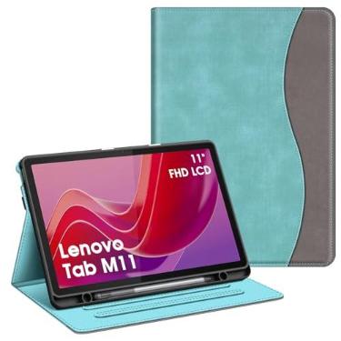 Imagem de Fintie Capa com suporte de caneta para Lenovo Tab M11/Tab K11 LTE 11 polegadas (TB-330FU/TB-330XU), capa fólio de visualização multiângulo com bolso, despertar/hibernar automático (turquesa)