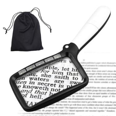 Imagem de Lupa com luz, lupa dobrável portátil iluminada regulável, 3 x LED, brilho ajustável, retangular para leitura para idosos, presentes para idosos com baixa visão