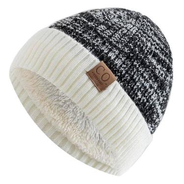Imagem de Gorro De Inverno Unissex Forrado Com Pelúcia, Quente, Bicolor, Tricota