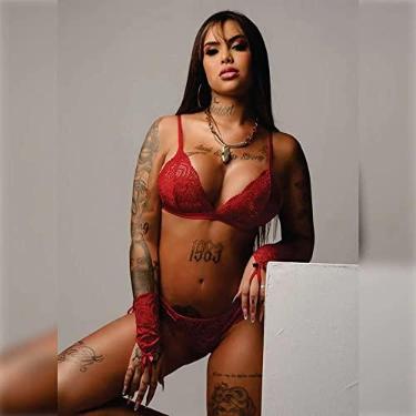 Imagem de Tallyta Lingerie Conjunto Tailandesa Paixão Sutiã Rendado Calcinha Fio Dental Vermelho Tamanho G
