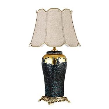 Imagem de Abajur de cabeceira americano simples, abajur de mesa de cerâmica artesanal antiga, abajur de leitura de mesa para escritório ou sala de estar com design simples, luzes de Natal.
