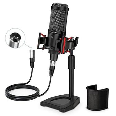Imagem de PROAR Microfone de podcast XLR profissional cardioide condensador para computador, estúdio, kit de microfone XLR para gravação/podcast/streaming/Voice Over/ASMR/Home Studio/YouTube com suporte de mesa