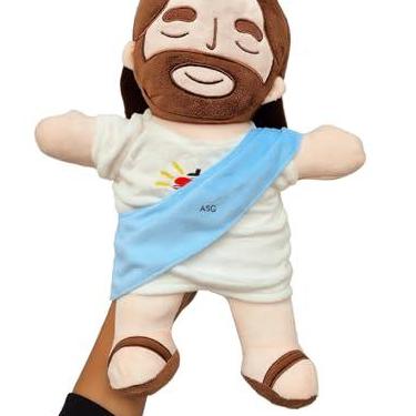Imagem de Brinquedo de peluche de Jesus boneca de pelúcia de Jesus a respirar com música e luzes, figure acende, relaxante respira, alívio da ansiedade, figuras de Jesus, almofada de pelúcia - Azul