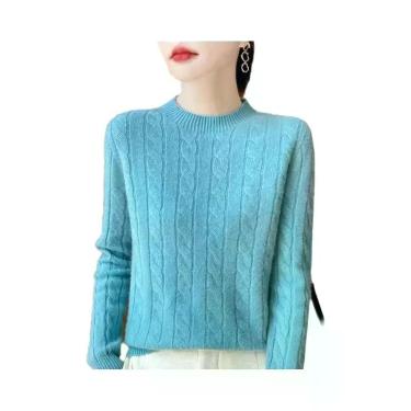 Imagem de Suéter Feminino De Lã Para Outono E Inverno, Gola Redonda, Manga Longa