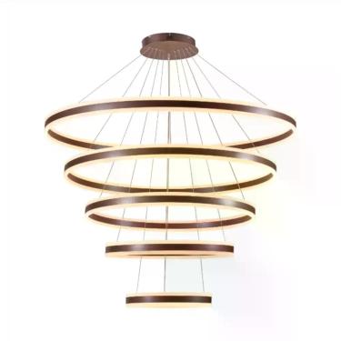 Imagem de Pendente Dcd03020 com 5 Anéis 40-60-80-100-120CM 500W 3000K 50000LM Autovolt Marrom Casa Chafariz