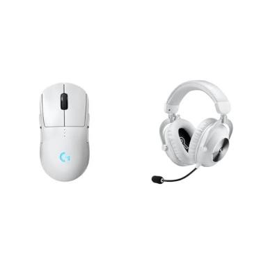 Imagem de Kit Mouse Gamer Sem Fio Logitech G PRO 2 com Tecnologia LIGHTSPEED Branco + Headset Gamer Sem Fio Logitech G PRO X 2 LIGHTSPEED Branco