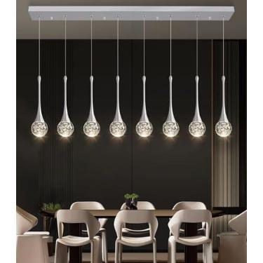 Imagem de cenozo Lustre Retangular De Cristal Glam Moderno Com 8 Luzes Para Teto Alto, Pendente Regulável Led, Escada, Hall Entrada, Iluminação Sala Estar, Prata Antiga