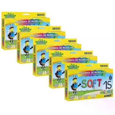 Imagem de Kit 06 Massinhas de Modelar Soft Acrilex 15 Cores Infantil Escolar