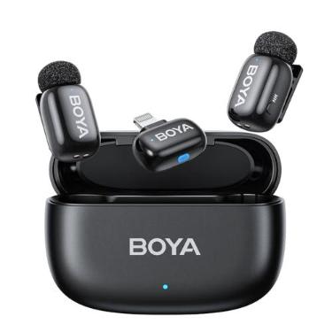 Imagem de BOYA Mini microfone sem fio para iPhone, 5 g ultraleve, microfone de lapela sem fio, trocador de voz AI, redução de ruído AI, microfone de lapela, uso 30h, microfone de clipe com Lightning para