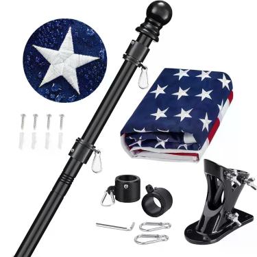 Imagem de Kit de Mastro para Bandeira JPorton 1,8 m Aço Preto com Bandeira Ameri