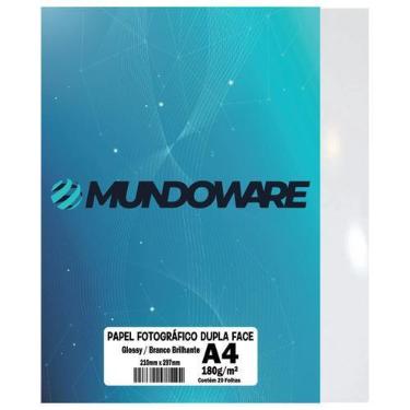 Imagem de Papel Fotográfico Dupla Face Glossy A4 180g Mundoware Branco Brilhante