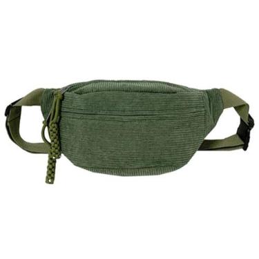 Imagem de Bolsa de cintura de veludo cotelê unissex bolsa de cinto moderna transversal para atividades ao ar livre e viagens, Verde, Bolsas de ombro