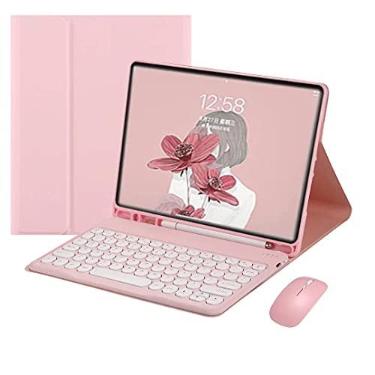 Imagem de Capa de teclado para iPad Mini 6 (iPad Mini 6ª Geração 8,3 polegadas), Teclado para iPad Mini 2021 com Mouse Bonito Chave Redonda Destacável Case com Porta Lápis para Mulheres Femininas, Rosa