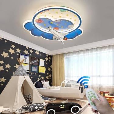 Imagem de Luminária de teto rosa com controle remoto, LED moderno e dimerizável, para quarto infantil, com decoração criativa de unicórnio e nuvem, ideal para cozinha, quarto de menina (Astronau).