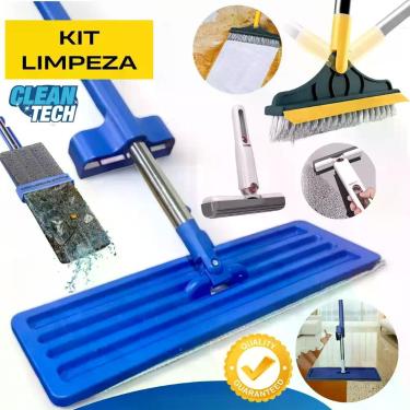 Imagem de Mop Limpeza Esfregão Giratório Banheiro Chão Janela + Vassoura Rodo Es