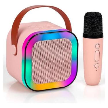 Imagem de Microfone portátil sem fio máquina de karaokê e efeitos de luz se expressam em qualquer lugar com este mini alto-falante de karaokê (rosa com 1 microfone)