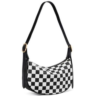 Imagem de BOSTANTEN Bolsas femininas pequenas transversais, bolsa de ombro crescente, bolsa Hobo com alça ajustável, Tabuleiro xadrez preto e branco pequeno