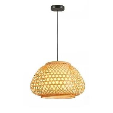 Imagem de Lustre de bambu de vime lustre de tecido artesanal de iluminação E27(2,Type F-Dia 34CM)