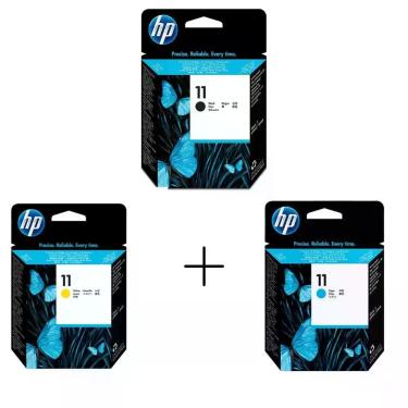 Imagem de Cabeça De Impressão Hp 11 Kit C4810a / C4811a / C4813a - Preto Azul E Amarelo - 3 Cores