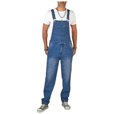 Imagem de Macacão masculino macacão cargo trabalho jeans vários bolsos jeans calça jeans casual, Azul claro, XG