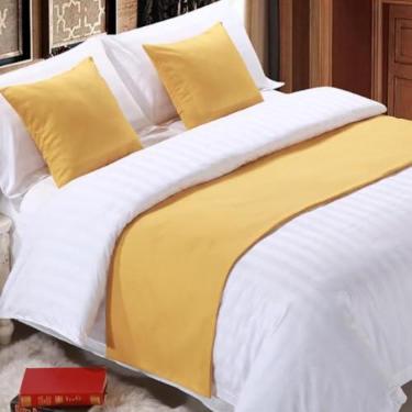 Imagem de Cachecol de corredor de cama de hotel, colchas de cor sólida, cobertas, lenços, protetor de lenços, capa protetora para quarto, hotel, decoração, Queen King, toalha de cama - Amarelo||50 x 180 cm para