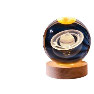Imagem de Luminária De Mesa Bola De Cristal Led Abajur Lua, Sistema Solar, Saturno, Galáxia, Árvore, Tamanho M e G(Saturno - M)