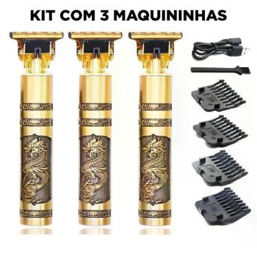 Imagem de Kit com 3 Máquinas Dragão Barbear Acabamento Cortar Cabelo Recarregáve