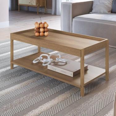 Imagem de Mesa de Centro Retangular com Prateleira 93cm x 38cm Pé Madeira Oslo -