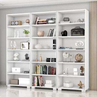 Imagem de Kit 3 Estantes para Livros 5 Prateleiras 188cmx181,5cm Office Branco