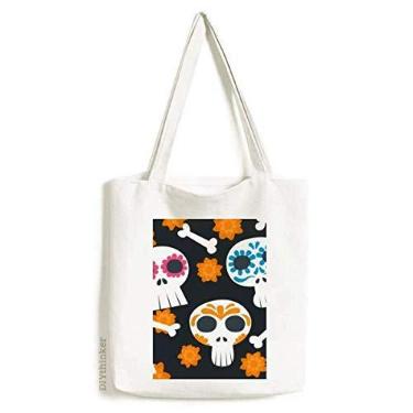 Imagem de Bolsa de lona com ilustração de flor de caveira, cultura do México, bolsa de compras, bolsa casual
