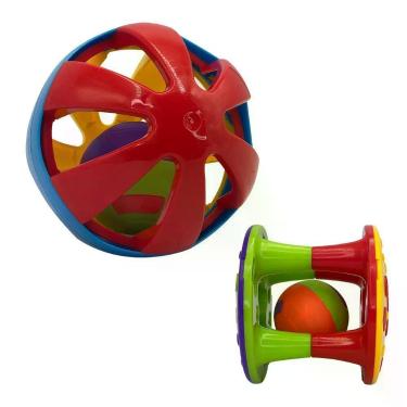 Imagem de Conjunto com Torre e Bola Chocalho Polipropileno Compacto Estimula Sentidos e Coordenação Motora Brinquedo Infantil