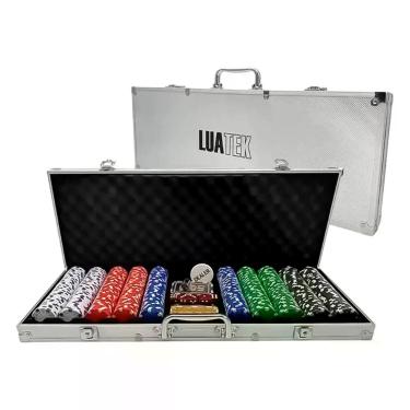 Imagem de Jogo Maleta Poker Completo Com Dados Cartas De Baralho 500 Fichas Colo