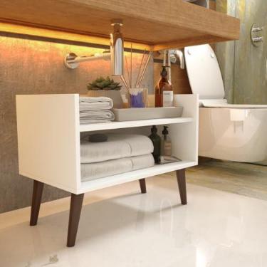 Imagem de Gabinete Armário Mesinha Multiuso Organizador de Ambiente para Banheiro Decoração Retrô Grécia (Branco)