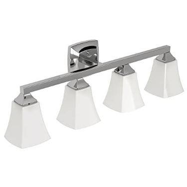 Imagem de Moen Luminária de banheiro YB5164CH Voss com 4 luzes de montagem dupla com vidro fosco, cromado