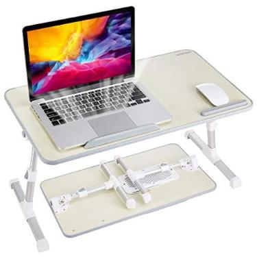 Imagem de Mesa de colo para laptop, mesa ajustável 8AMTECH com ventilador de refrigeração, mesa de escritório para laptop, trabalhar, ler, escrever, desenhar e comer na cama, sofá de chão