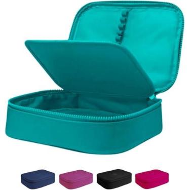 Imagem de Estojo Escolar Infantil Organizador Box Grande Com Divisória Bolsinha Lisa 2 Compartimentos 100 Lápis Unissex Material Escolar Resistente Verde