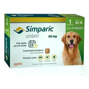 Imagem de Simparic Caixa 1 Comprimido Cães 20 A 40 Kg 80 Mg Zoetis - Congratulat