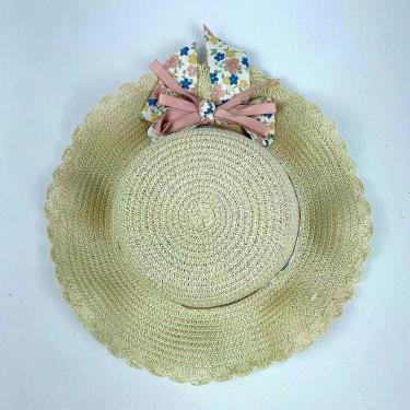 Imagem de Chapéu Infantil Menina De Palha Sintética Com Laçinho Moda Verão bege