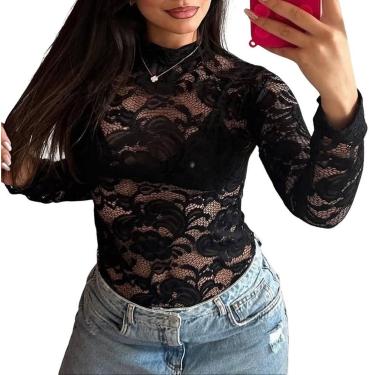Imagem de Blusa Tule Body Renda, Onça, Preta Brilho Lurex Sexy Slim Festa Balada