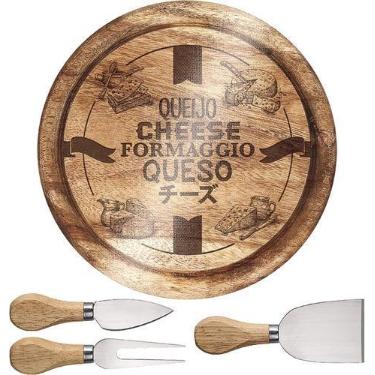 Imagem de Conjunto para Queijo 4 P/ tábua vidro Madeira Euro Home