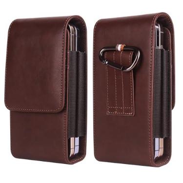 Imagem de Bolsa de cintura para celular masculina, capa de couro com clipe de cinto, coldre universal de couro para celular com suporte para cartão, pochete para smartphone, bolsa de viagem ao ar livre, bolsa